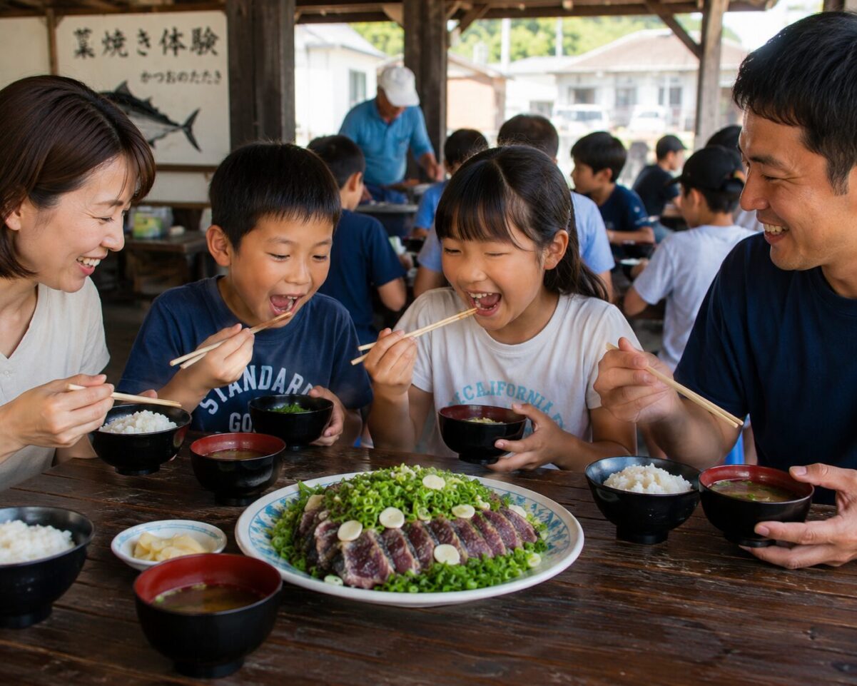 親子で食べるかつおのたたき