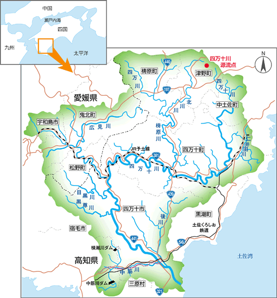 四万十川流域の地図